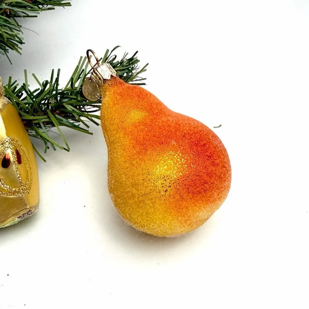 Two Sugared Glass Christmas Ornaments Pear Apple Department 56 Czech Republic